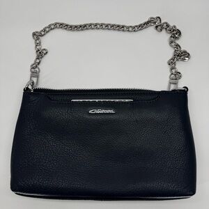 Giorgio Ferretti Black Leather Crossbody Bag Silver Chain Strap Pebbled Finish